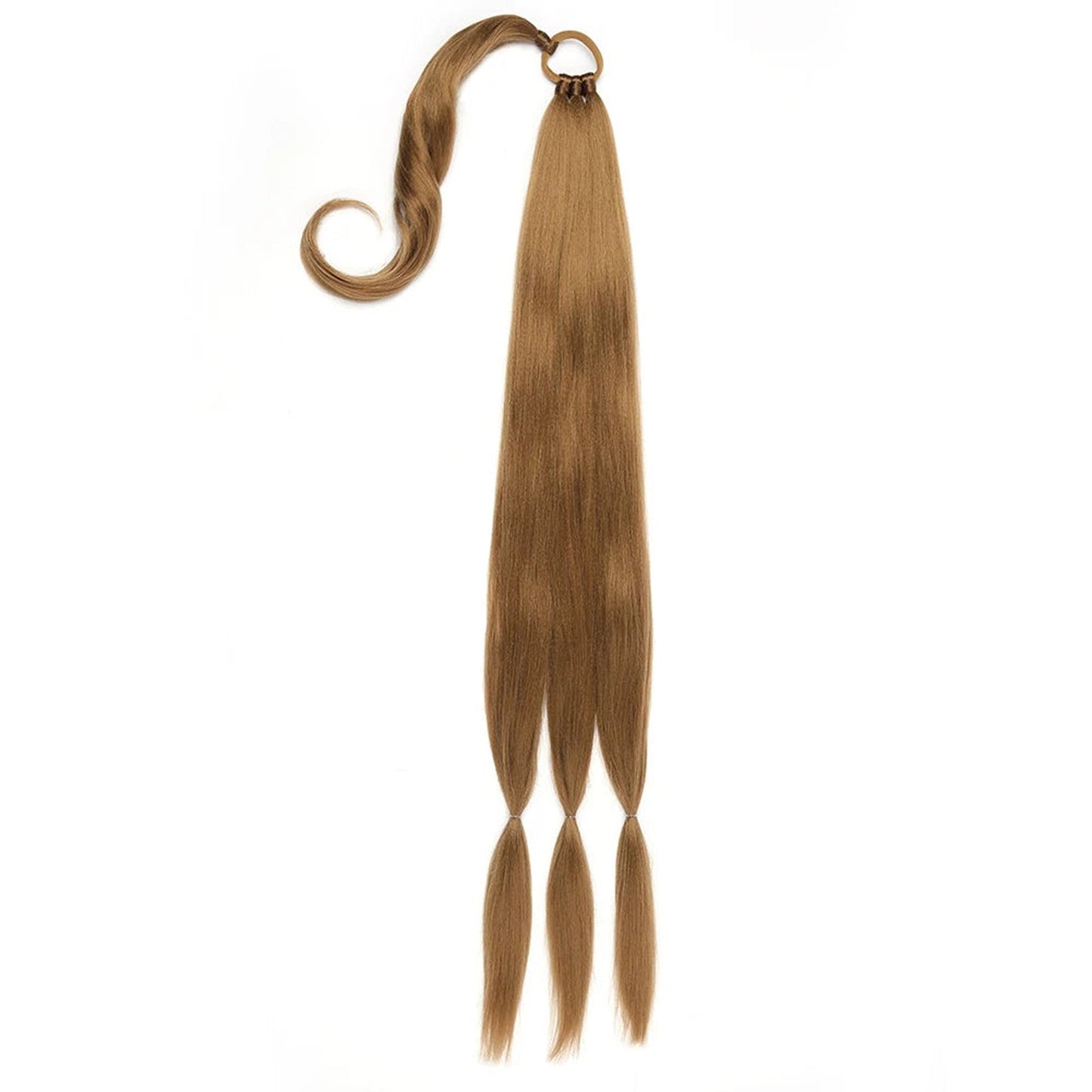 Long braided ponytail extension in light brown for stylish hairstyles by LuckeLadybug LLC