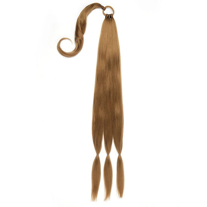 Long braided ponytail extension in light brown for stylish hairstyles by LuckeLadybug LLC