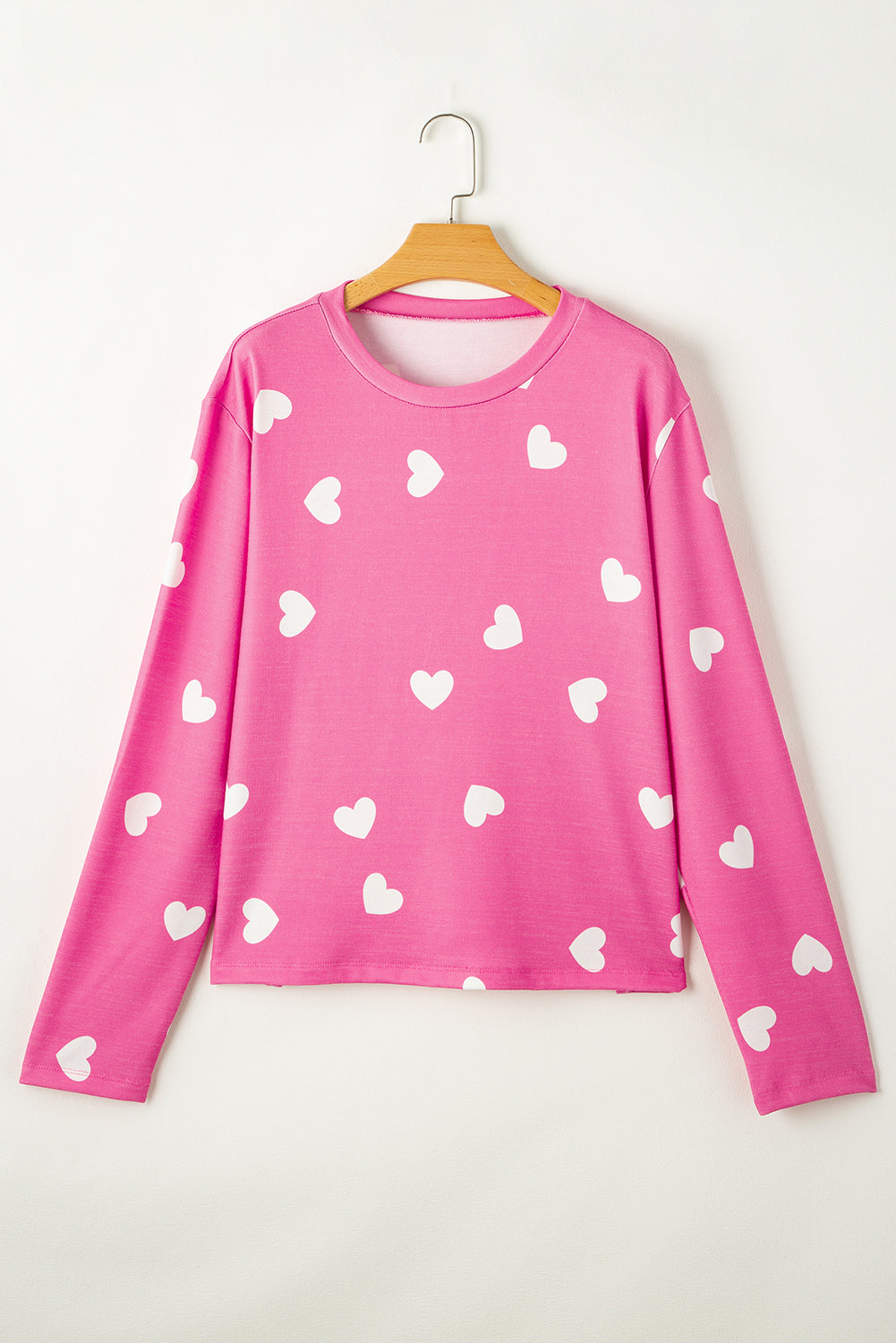 LuckeLadybug LLC Pink Long Sleeve Shirt with White Heart to Print Pattern for Casual Wear