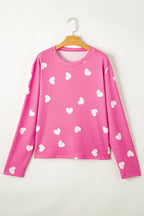 LuckeLadybug LLC Pink Long Sleeve Shirt with White Heart to Print Pattern for Casual Wear