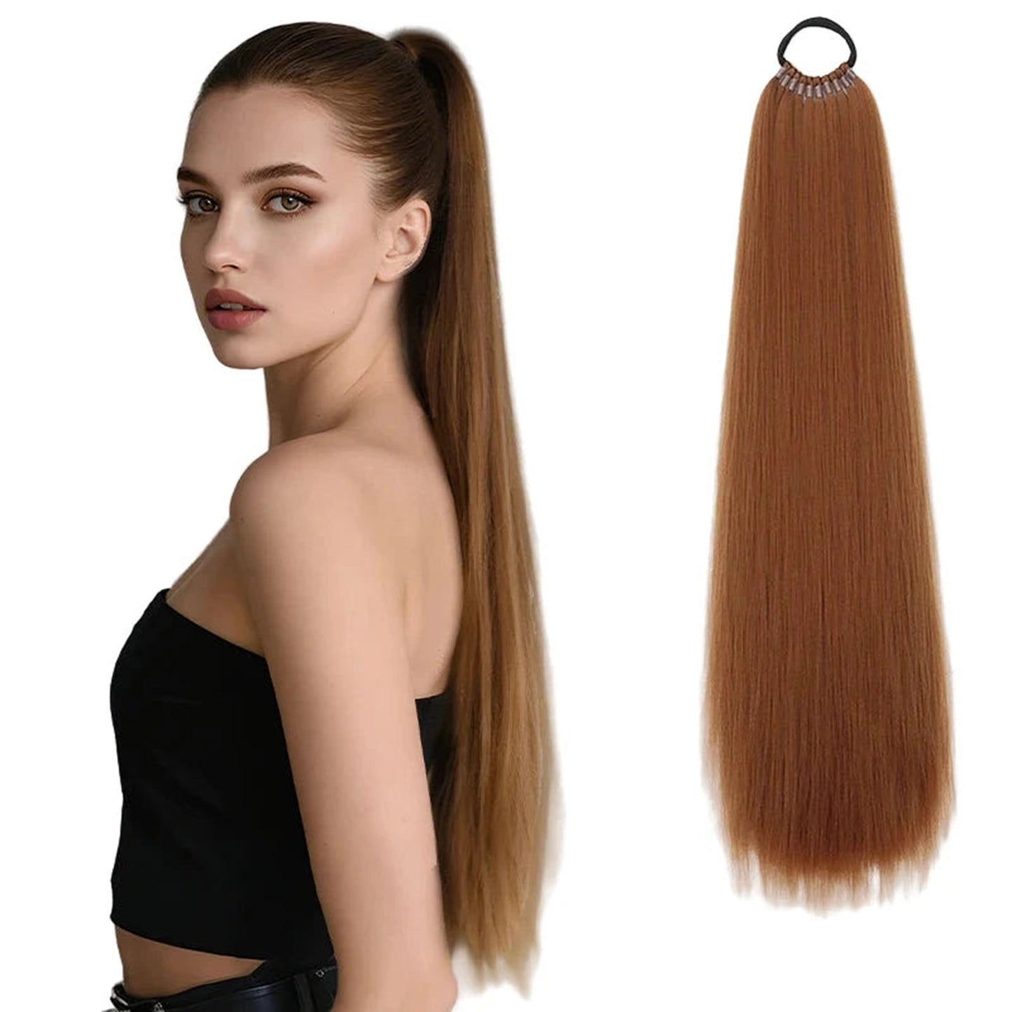 Long Straight Ponytail Hair Extension in Light Brown with Natural Shine for a Glamorous Look