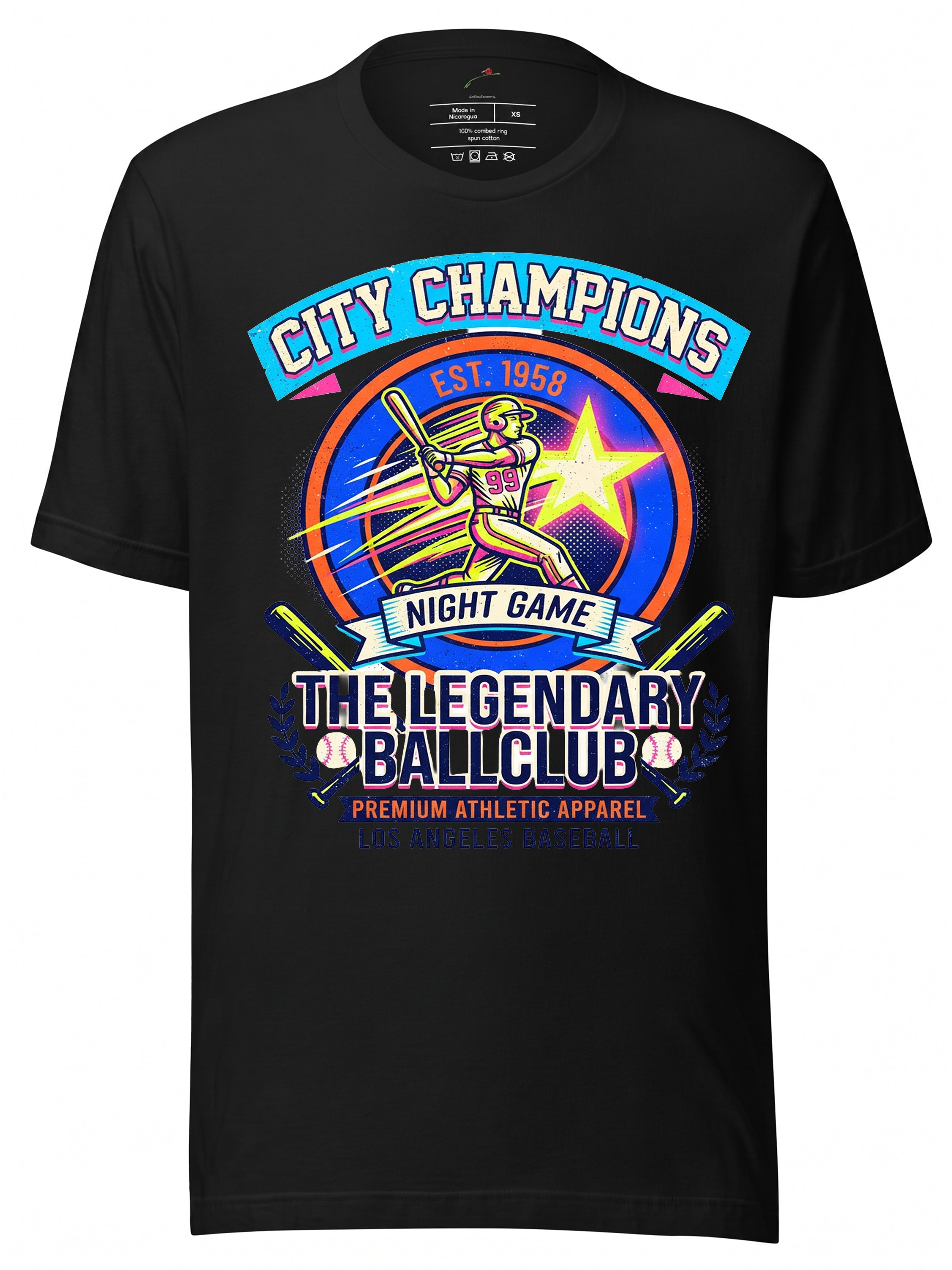City Champions Night Game T-Shirt featuring the Legendary Ballclub design for Los Angeles Dodgers baseball t shirt fans