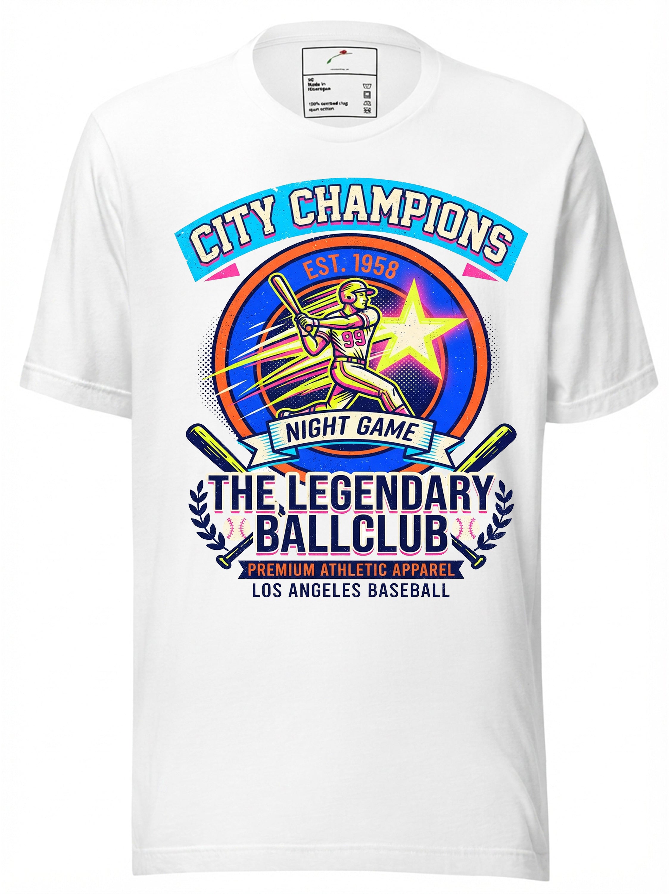 White los angeles dodgers baseball t shirt featuring colorful City Champions graphic design