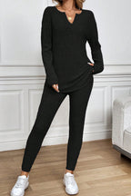 Comfortable black pants and top set designed for a cozy lounge room set