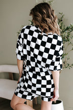 Women's black and white checkered shorts from LuckeLadybug LLC, perfect for a lounge room set