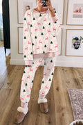 Cozy lounge room set featuring festive reindeer and tree patterns, perfect for relaxation at home