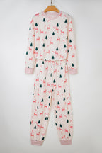 Comfortable pink lounge room set featuring a reindeer and tree pattern, perfect for cozy evenings