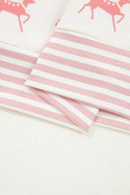Pink striped pants with festive deer design, perfect for a cozy lounge room set