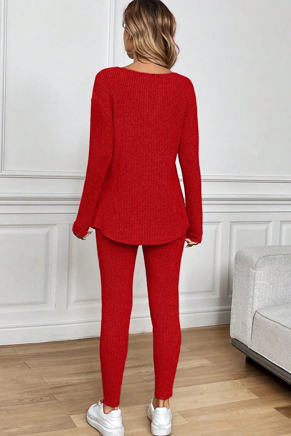 Red LuckeLadybug LLC pants set, perfect for lounging in a cozy lounge room set