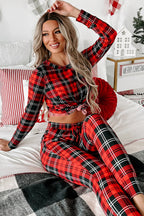 LuckeLadybug LLC Red and Black Plaid Pants and Top Lounge Room Set for Cozy Living Spaces