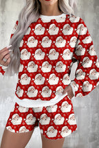 LuckeLadybug LLC Red Santa Print Shorts from a lounge room set for cozy holiday wear