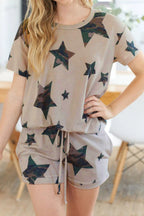 LuckeLadybug LLC Camo Star Lounge Room Set featuring a stylish top and matching shorts for relaxed comfort