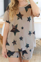 LuckeLadybug LLC lounge room set featuring star print t-shirt and matching shorts for comfortable wear