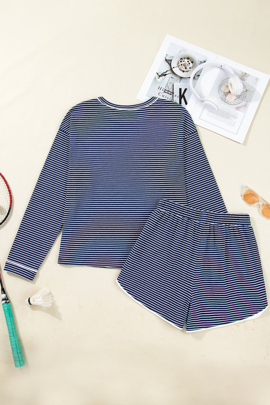 LuckeLadybug LLC Striped Lounge Room Set with long sleeves and shorts for comfortable relaxation