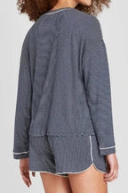 Comfortable striped shorts from LuckeLadybug LLC for a cozy lounge room set