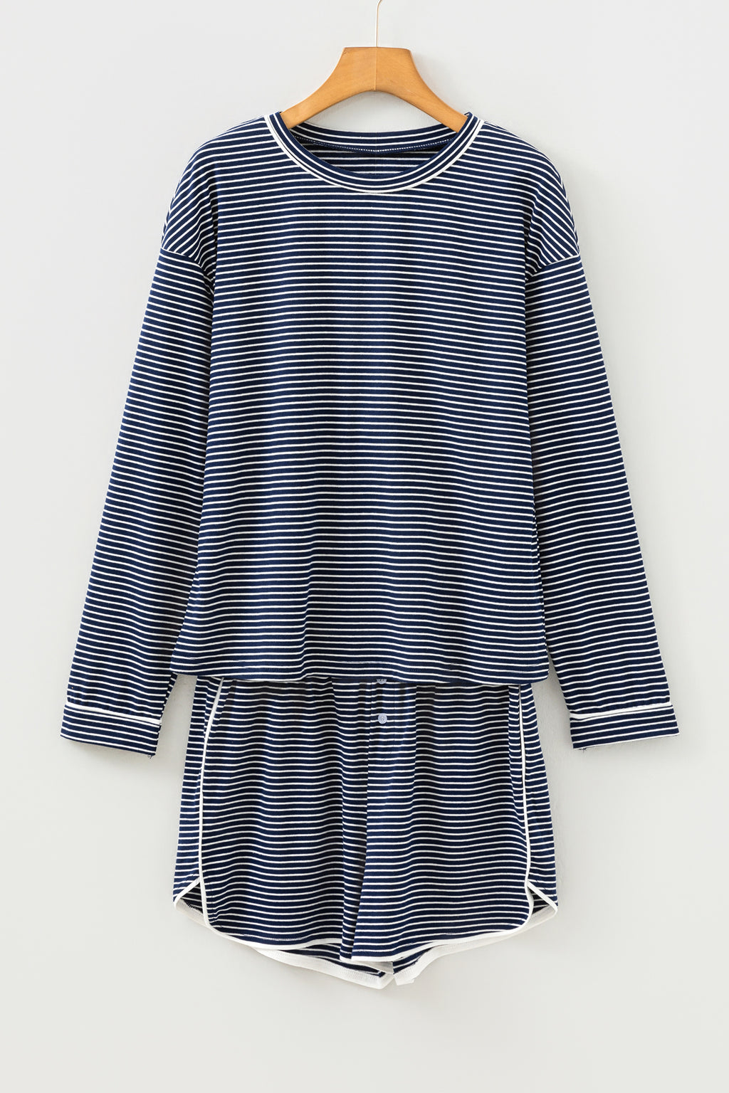LuckeLadybug striped lounge room set featuring a long-sleeve top and matching shorts for comfort