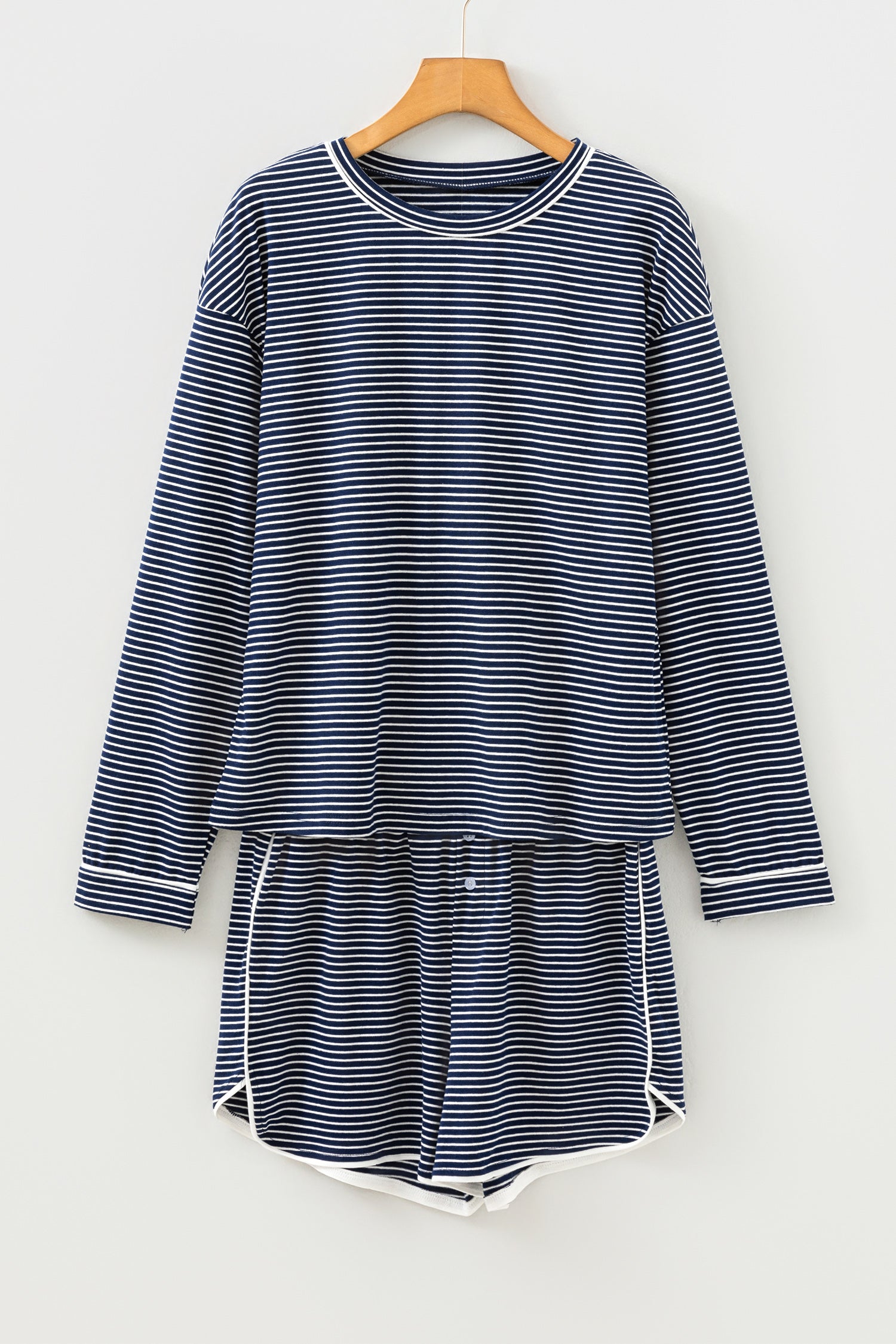 LuckeLadybug striped lounge room set featuring a long-sleeve top and matching shorts for comfort