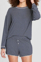 Comfortable striped shorts for loungewear, perfect for lounging at home with a lounge room set