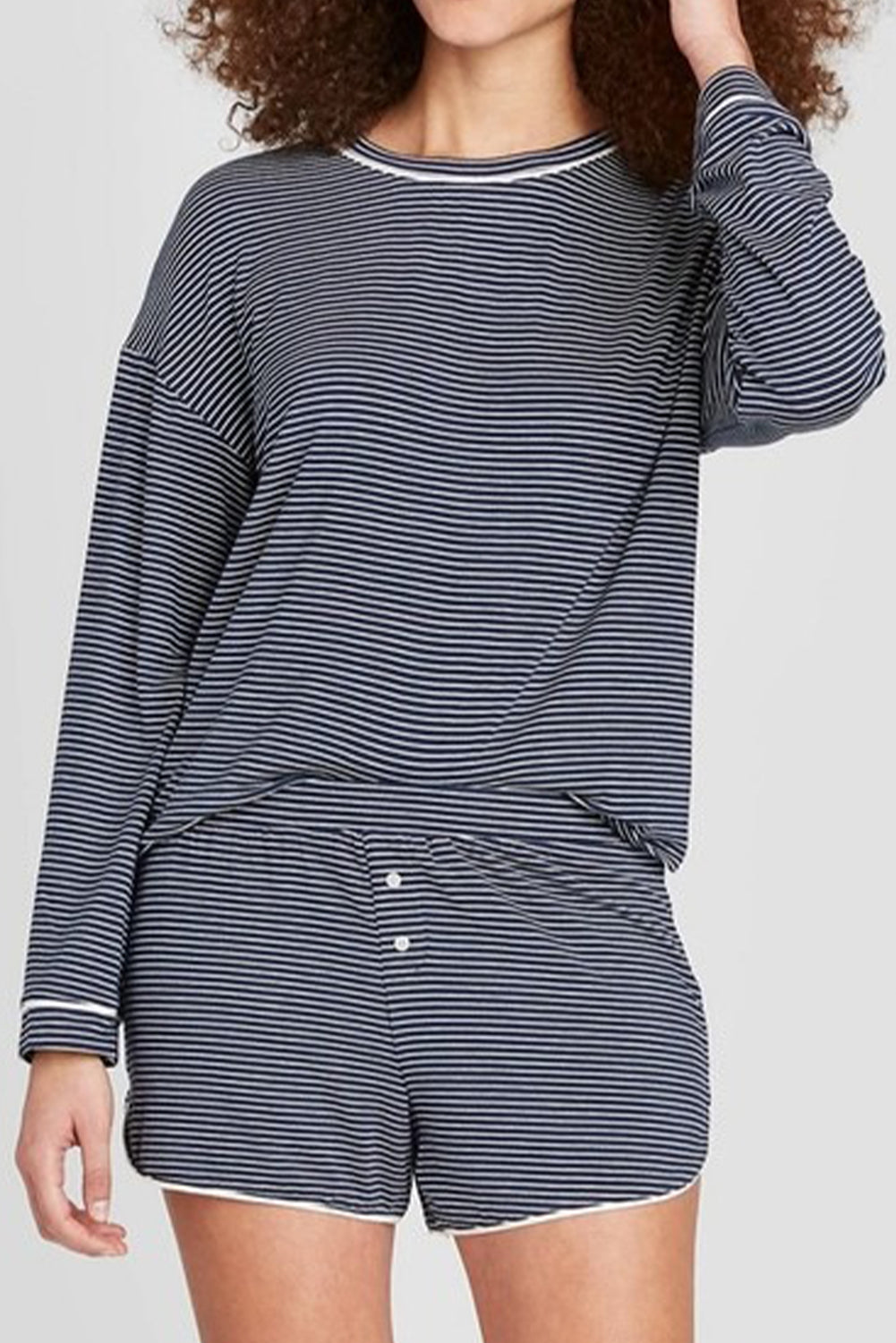 Comfortable striped shorts for loungewear, perfect for lounging at home with a lounge room set