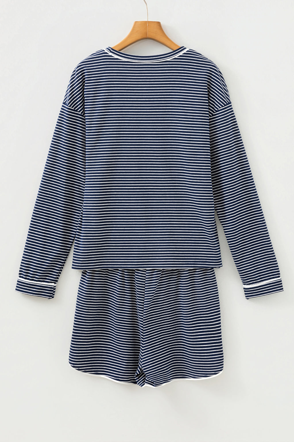 Navy striped shorts from LuckeLadybug LLC perfect for relaxing, part of a lounge room set