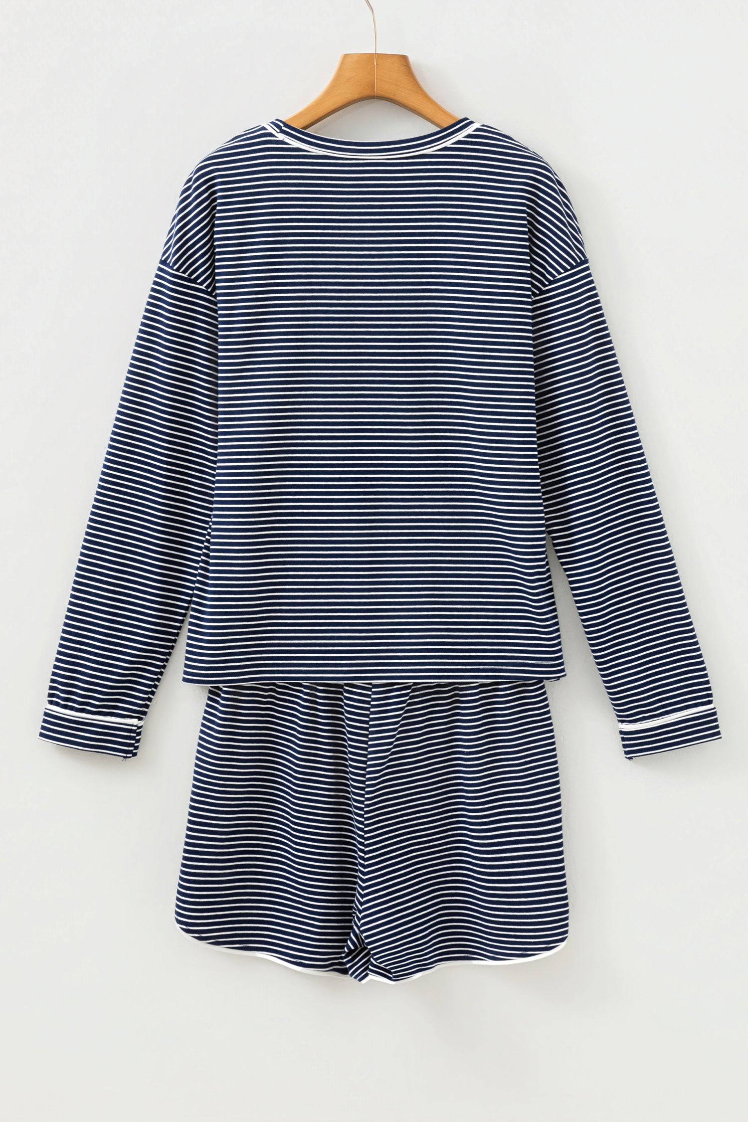 Navy striped shorts from LuckeLadybug LLC perfect for relaxing, part of a lounge room set