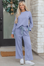 LuckeLadybug LLC Purple Loungewear Set with Adjustable Drawstring Pants and Long Sleeve Top