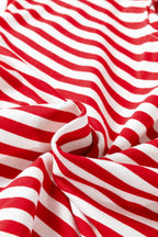 Red and white striped fabric for LuckeLadybug LLC loungewear set, perfect for cozy comfort