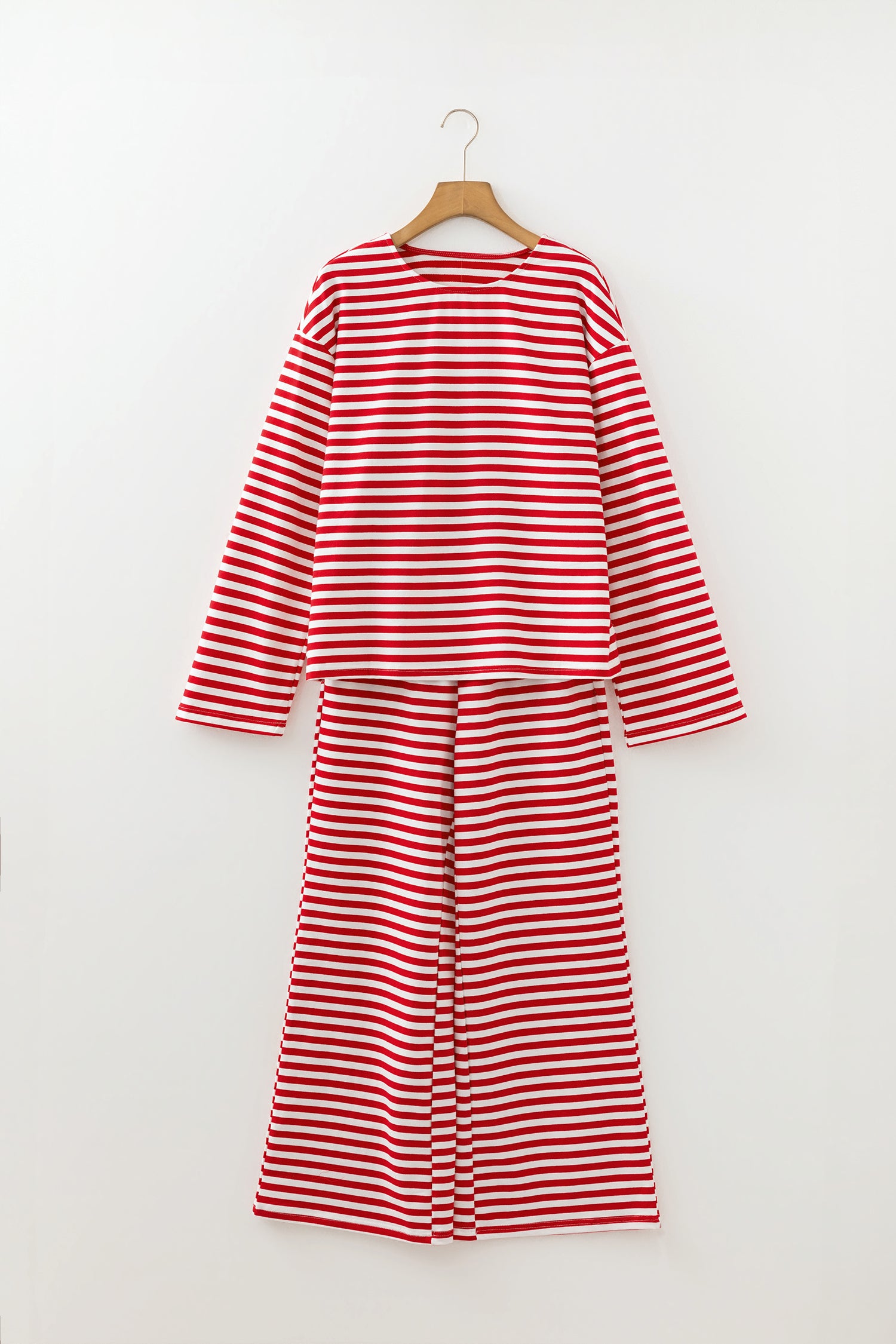 Striped loungewear set by LuckeLadybug LLC featuring a long sleeve top and wide-leg pants