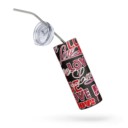 LuckeLadybug stainless steel tumbler with love design tumbler pattern and metal straw