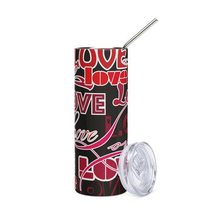 LuckeLadybug stainless steel love design tumbler with red and black graphic pattern and clear lid