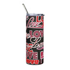 LuckeLadybug stainless steel love design tumbler with black red and white typography and metal straw