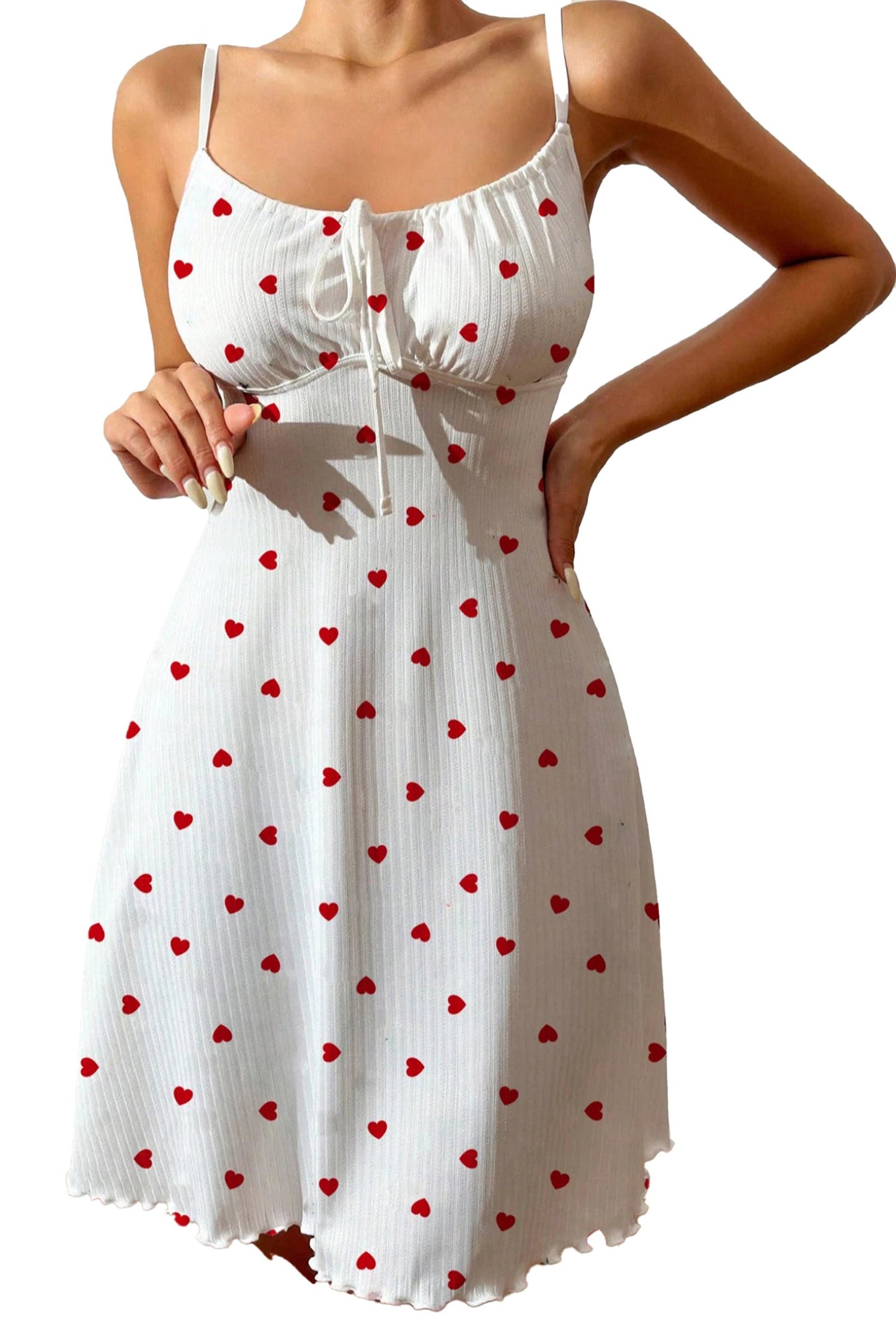Love heart halterneck nightdress in white with red heart print, perfect for a cozy night in
