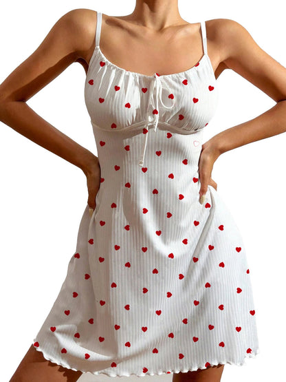 LuckeLadybug love heart halterneck nightdress in white with red heart patterns for a cute nighttime look