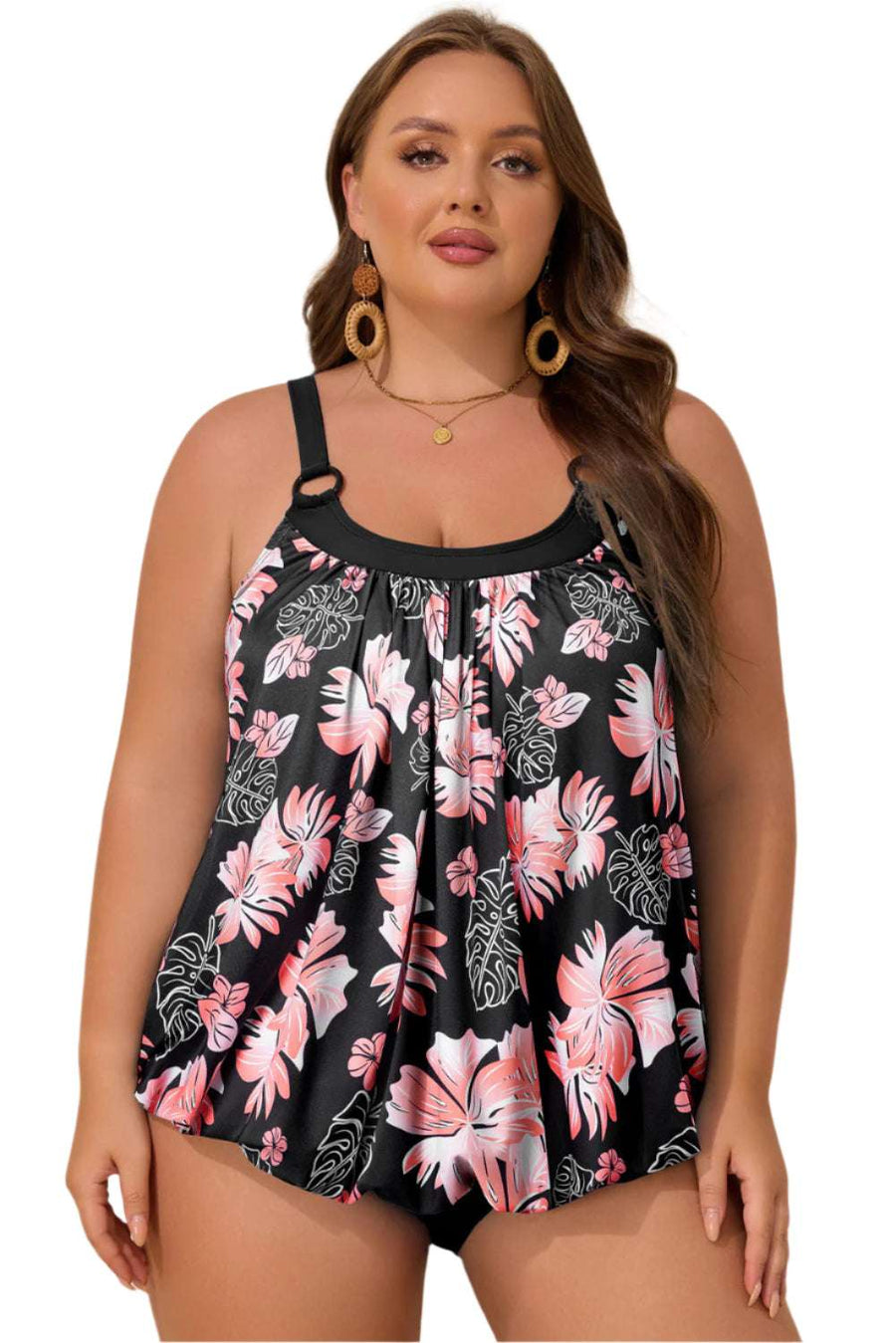 Traje de baño de dos piezas LuckeLadybug, talla grande, tankini floral