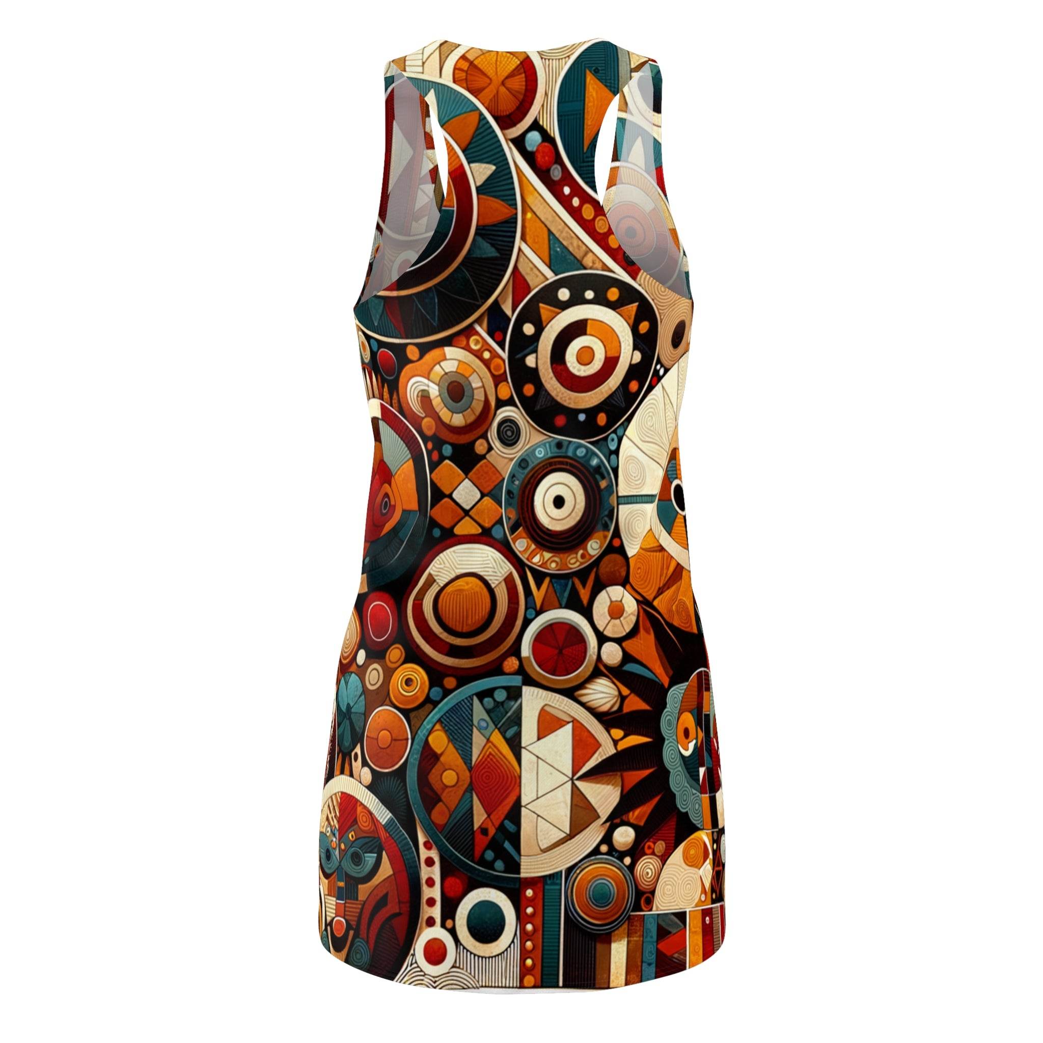 LuckeLadybug racerback dress featuring abstract african style dress pattern with vibrant geometric designs