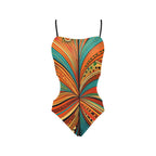  abstract print one-piece swimsuit with vibrant multicolor design and thin black straps