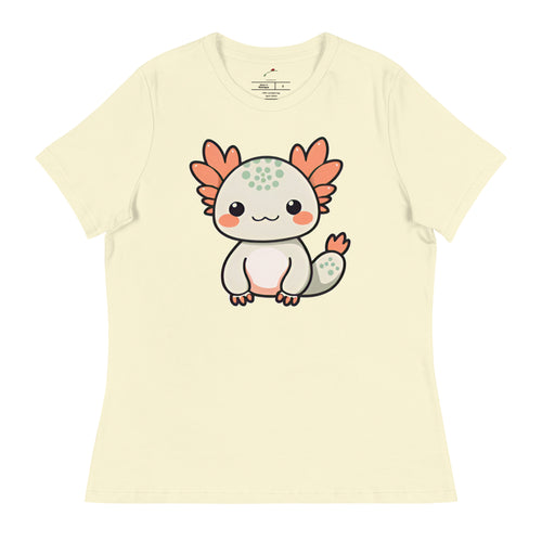 Printful t-shirt featuring an adorable axolotl design shirt with cute cartoon axolotl on cream fabric