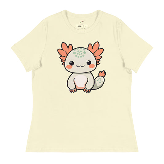 Printful t-shirt featuring an adorable axolotl design shirt with cute cartoon axolotl on cream fabric