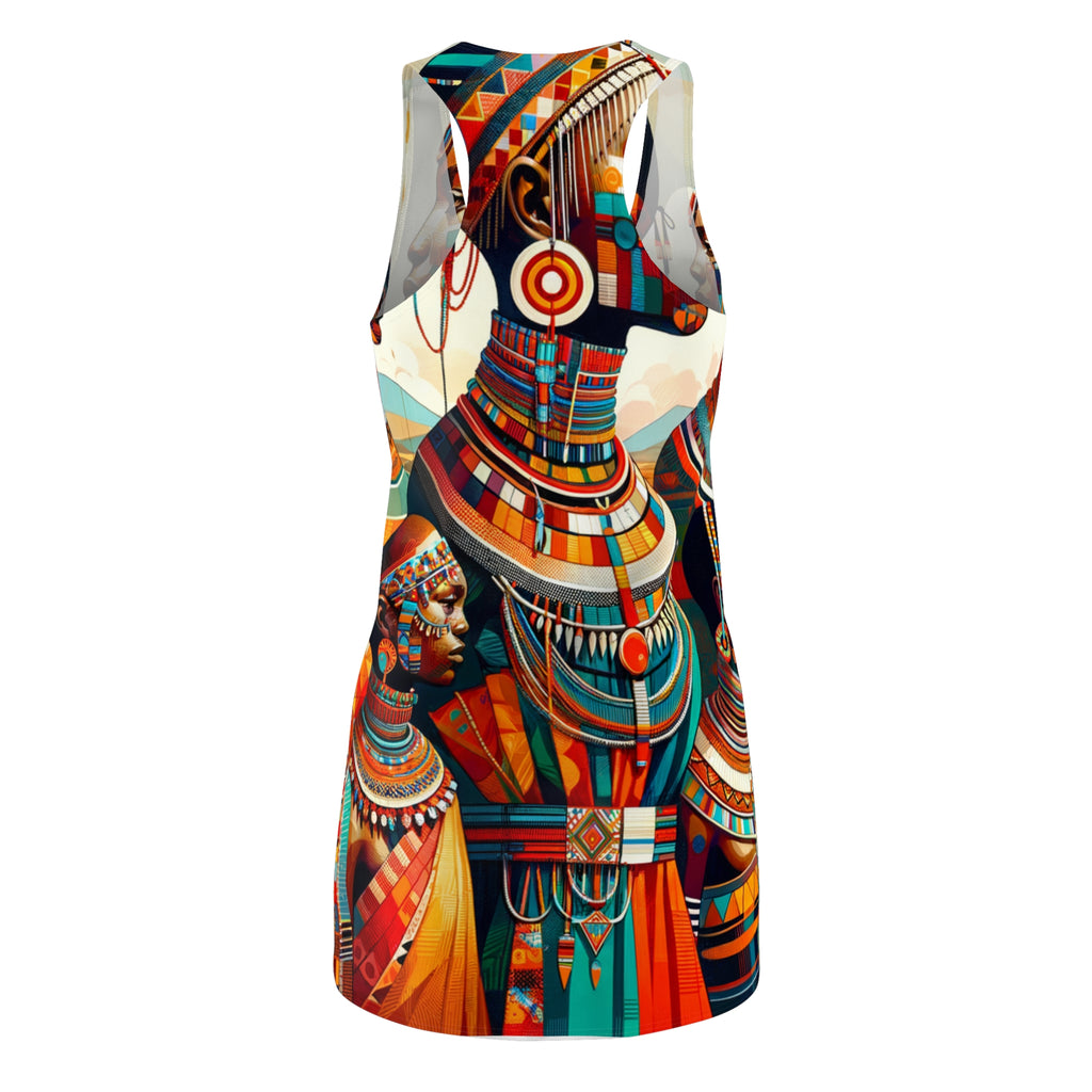 racerback dress featuring vibrant African abstract print dress design with colorful traditional patterns