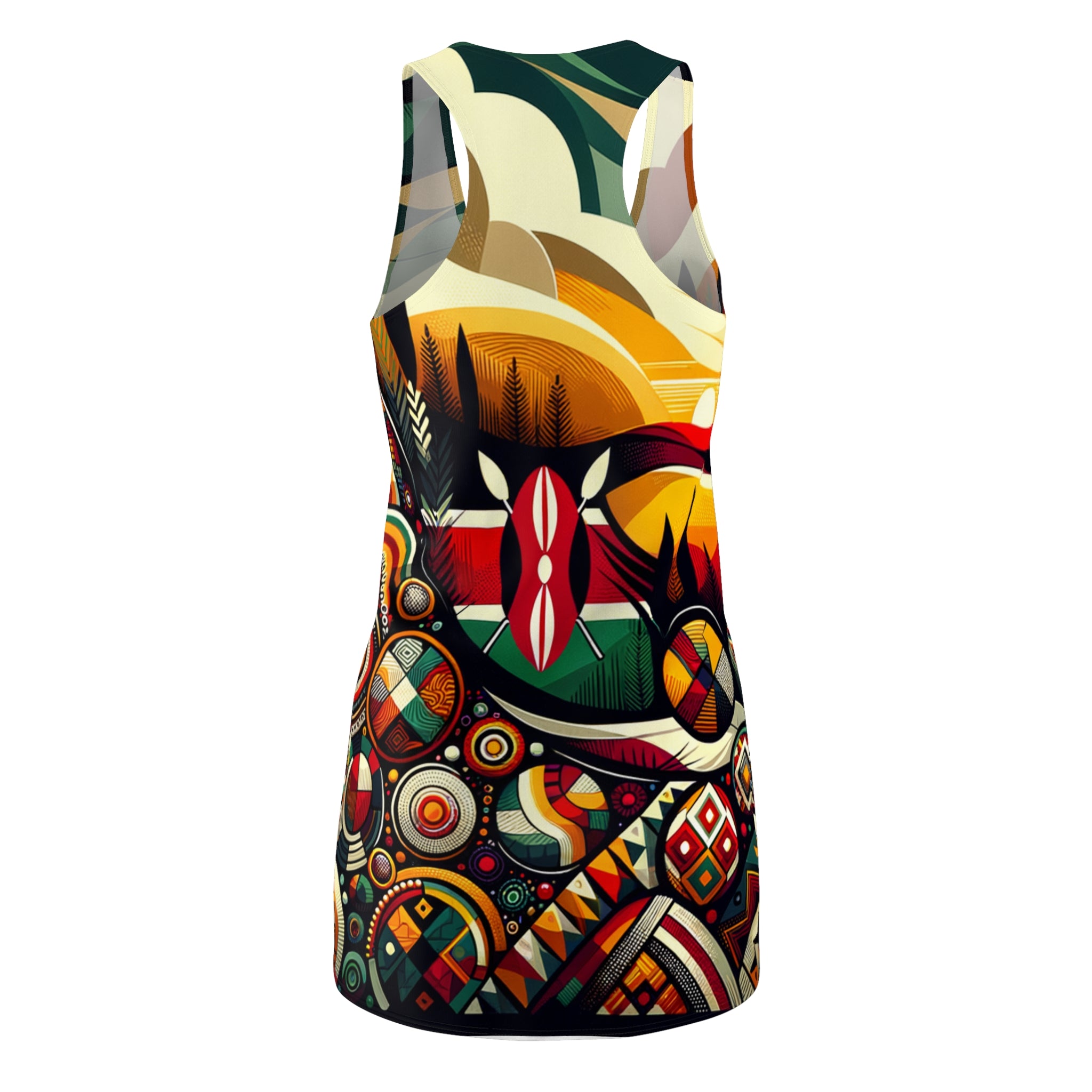 luckeladybug African abstract print dress racerback style with vibrant geometric patterns and bold colors
