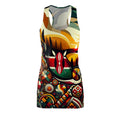 luckeladybug African abstract print dress racerback style with vibrant geometric and cultural patterns