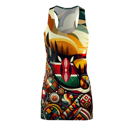 luckeladybug African abstract print dress racerback style with vibrant geometric and cultural patterns
