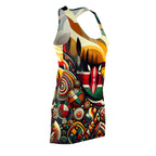 luckeladybug racerback African abstract print dress with colorful geometric and tribal patterns