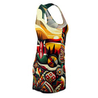 luckeladybug African abstract print dress racerback style vibrant colorful pattern