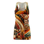 African inspired racerback dress with colorful geometric and tribal patterns