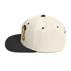 LuckeLadybug African lion snapback hat with beige crown and black flat brim