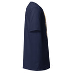 Side view of navy blue Printful African princess t-shirt with short sleeves