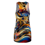 LuckeLadybug racerback dress with vibrant abstract patterns showcasing an African style summer dress
