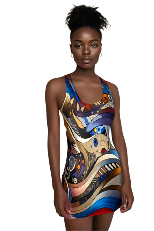 LuckeLadybug racerback dress featuring vibrant patterns in an African style summer dress design