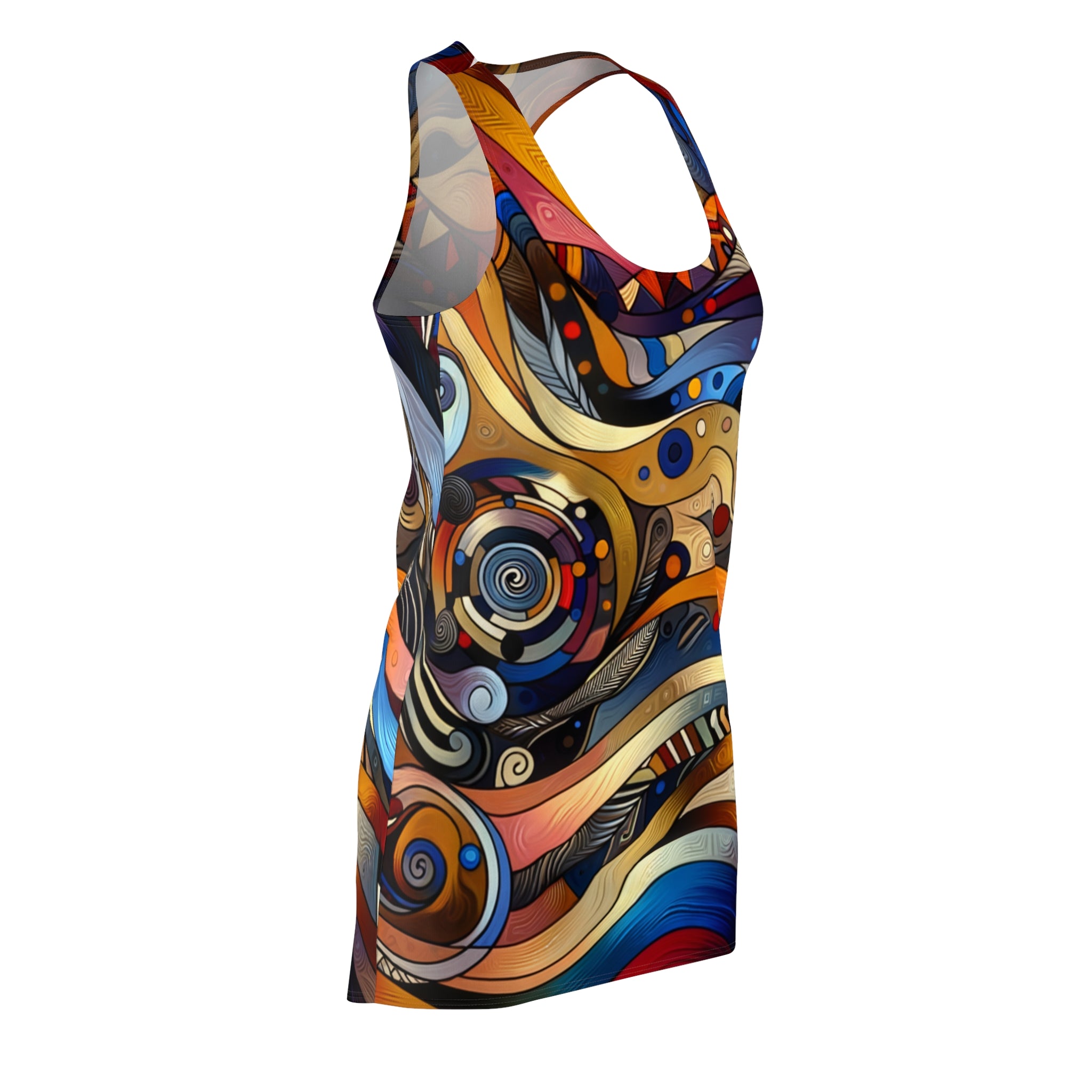 LuckeLadybug racerback dress featuring vibrant abstract patterns in an African style summer dress